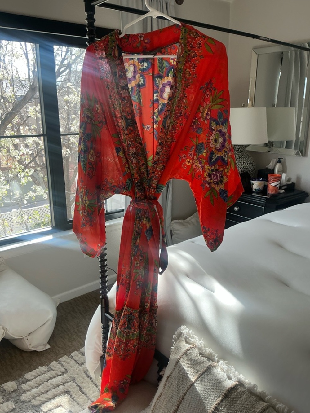 Anthropologie Red Multicolor Floral Kimono